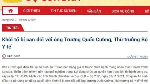 Truy tố Thứ trưởng Y tế Trương Quốc Cường cùng 13 bị can liên quan vụ buôn bán thuốc giả