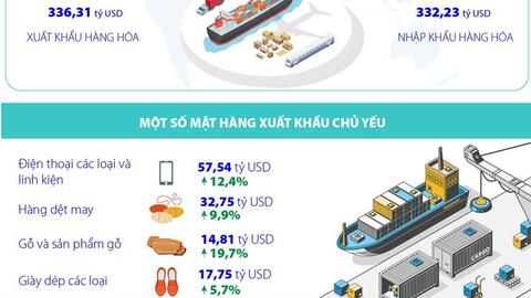 Xuất nhập khẩu hàng hóa của Việt Nam năm 2021 ước đạt 668,55 tỷ USD