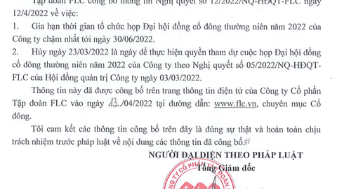 FLC xin lùi ngày họp Đại hội cổ đông đến 30/06