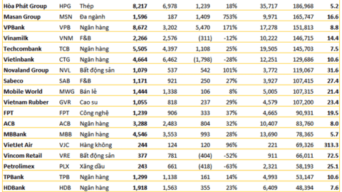 Lợi nhuận quý 1 của rổ VN30 tăng trưởng vượt trội 24% đưa P/E trượt xuống dưới 14 lần, nhóm ngân hàng góp công quá nửa
