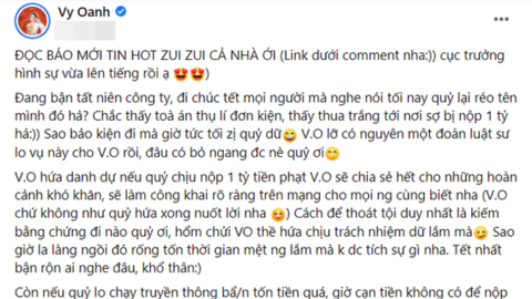 Vy Oanh tiết lộ có người sắp thua kiện mình, khẳng định sẽ làm điều này sau khi được bồi thường 1 tỷ đồng