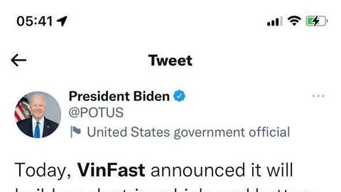 Tổng thống Mỹ Joe Biden chúc mừng VinFast xây nhà máy 4 tỷ USD tại Mỹ