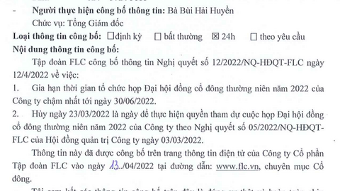 FLC xin lùi ngày họp Đại hội cổ đông đến 30/06