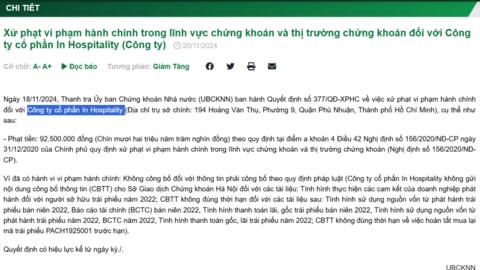 Công ty Cổ phần In Hospitality - chủ của GEM Center bị xử phạt