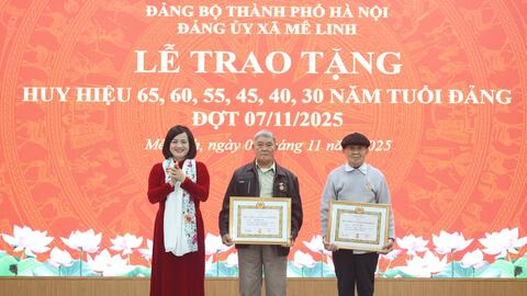 21 đảng viên xã Mê Linh được trao Huy hiệu Đảng đợt 7-11