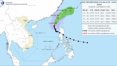 Bão số 14 sắp suy yếu thành áp thấp nhiệt đới