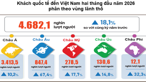 2 tháng đầu năm, Việt Nam đón gần 4,7 triệu khách quốc tế