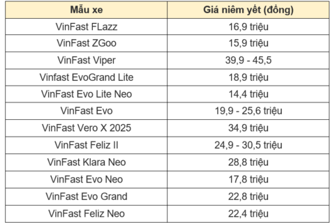 Giá xe điện VinFast 18/3: Giá khởi điểm thấp nhất từ 14,4 triệu đồng
