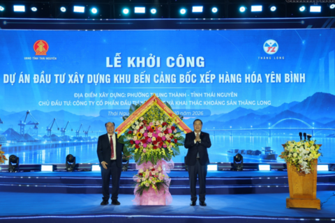 Phó Thủ tướng Thường trực Phạm Gia Túc dự lễ khởi công cảng Yên Bình (Thái Nguyên)