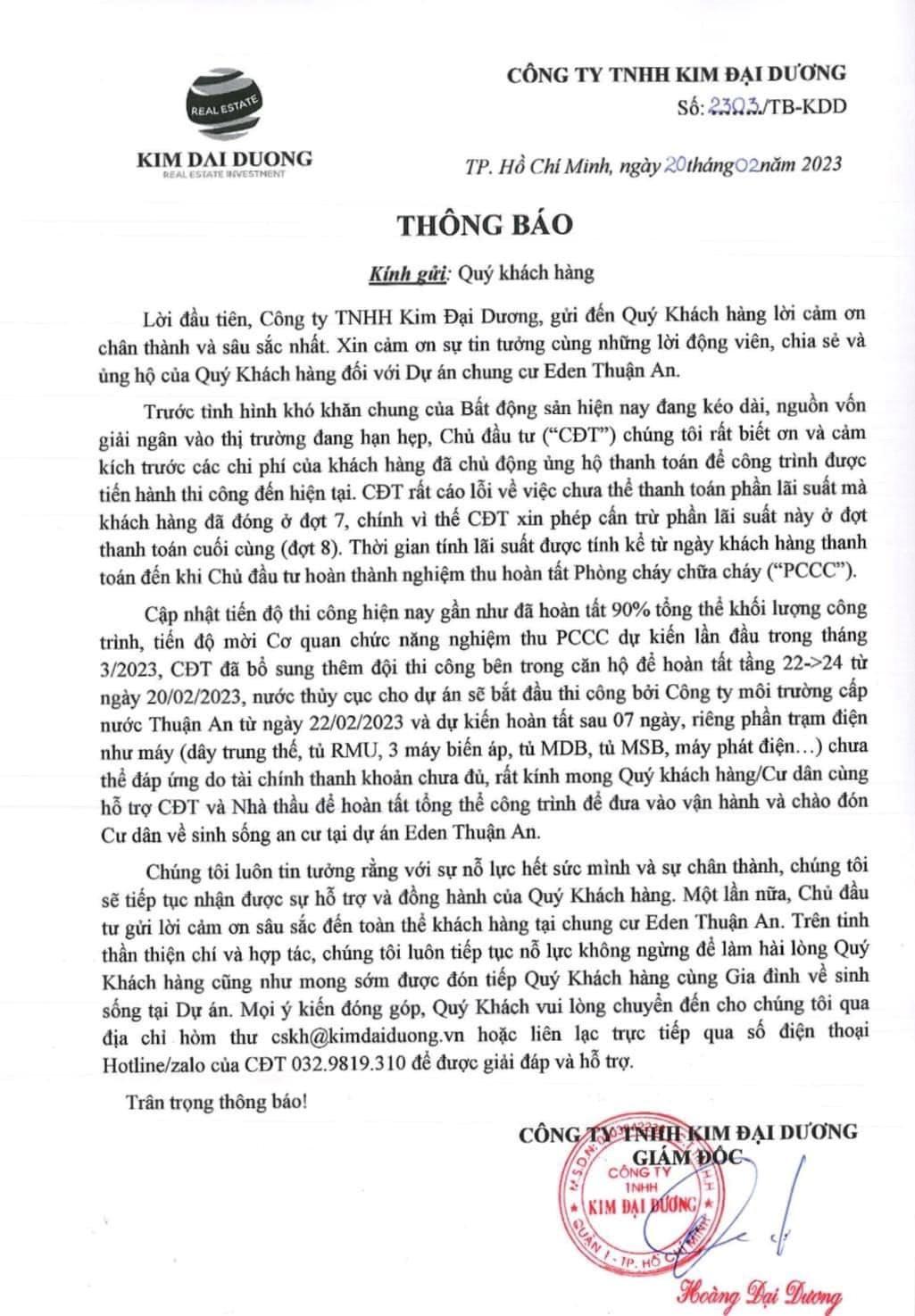 Một chủ đầu tư ở TP.HCM thông báo dừng thanh toán lãi suất cho người mua nhà vì thị trường khó khăn - Ảnh 2.