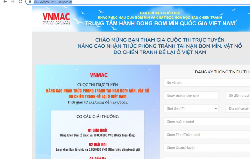 Thi trực tuyến nâng cao nhận thức phòng tránh tai nạn bom mìn