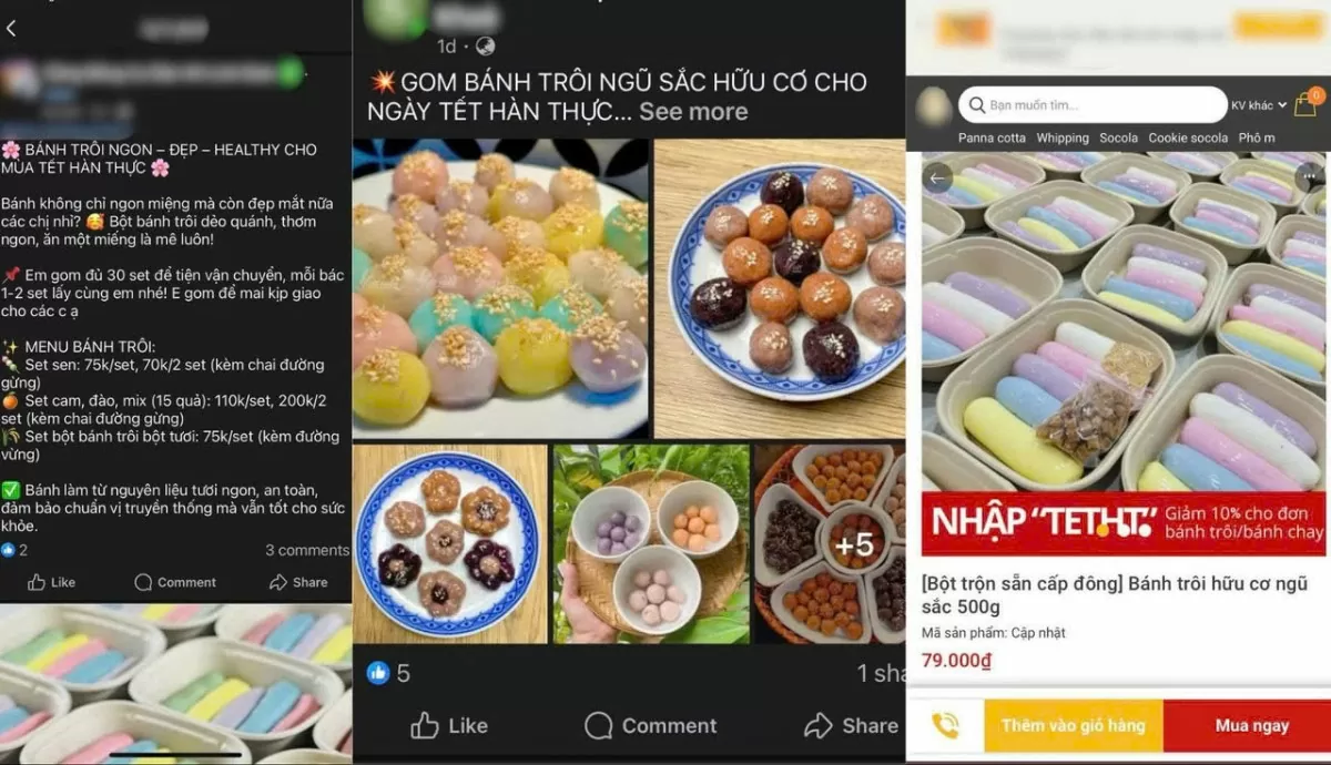 . Set bánh trôi lành mạnh được bày bán rộng rãi trên các “chợ” mạng. Ảnh: Chụp màn hình.