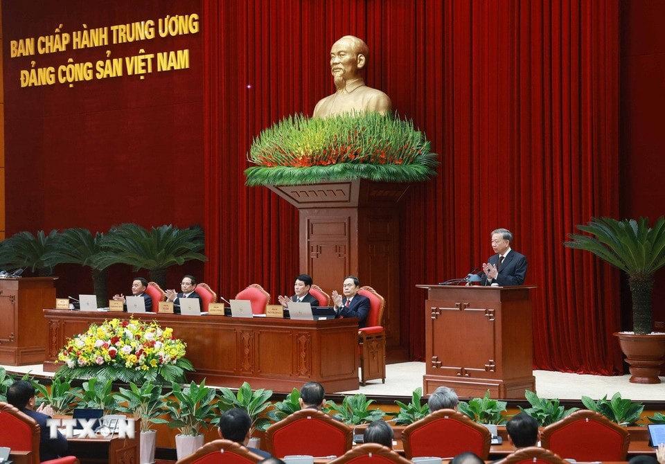 Tổng Bí thư Tô Lâm phát biểu khai mạc Hội nghị lần thứ 11 Ban Chấp hành Trung ương Đảng khóa XIII. Ảnh: TTXVN  