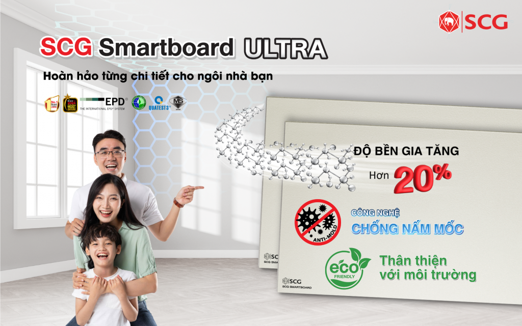 SCG Smartboard Ultra là giải pháp tối ưu cho công trình xanh với độ bền cao, chống nấm mốc và thân thiện với môi trường.