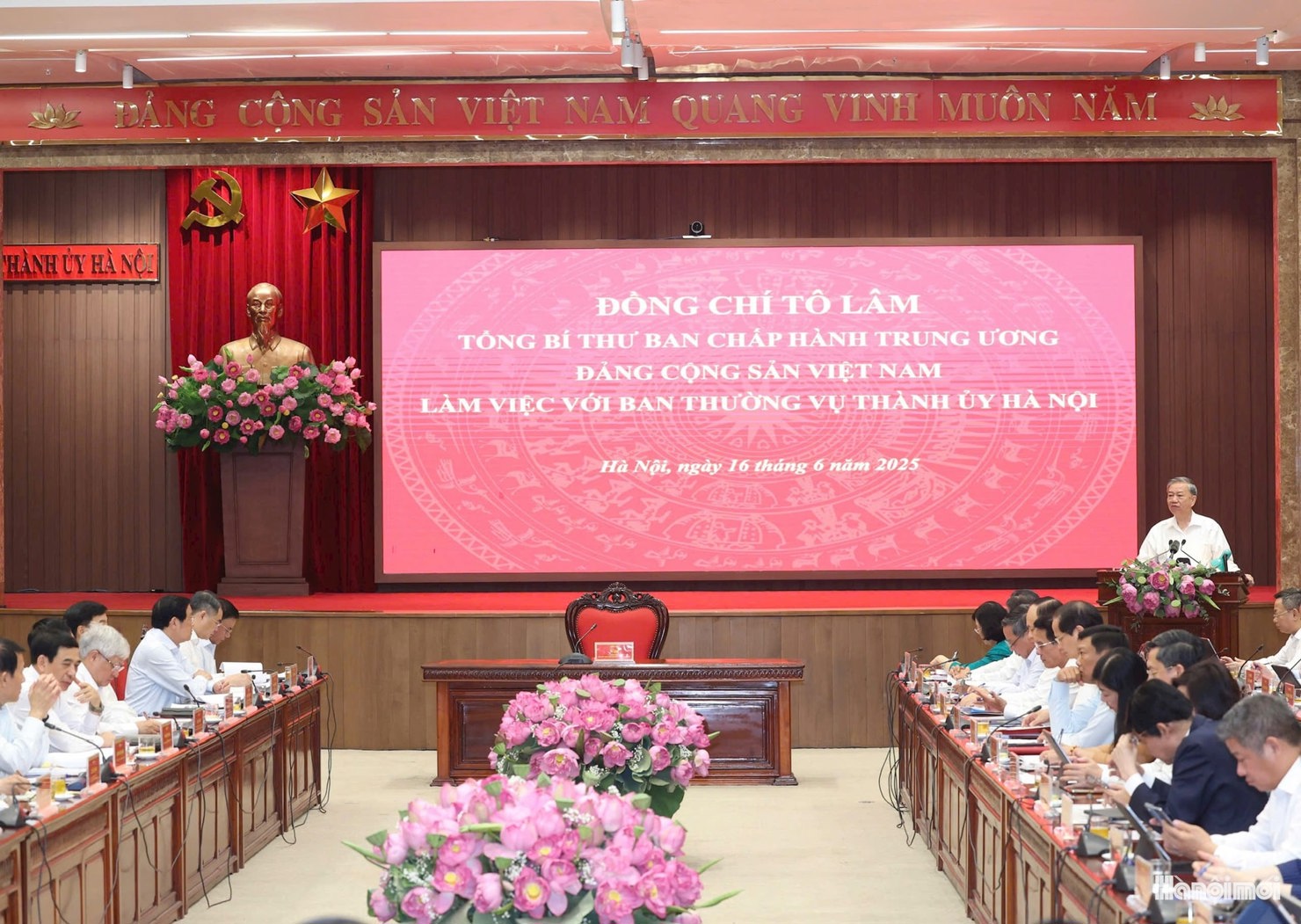 Tổng Bí thư Tô Lâm phát biểu kết luận buổi làm việc. Ảnh: Viết Thành.  