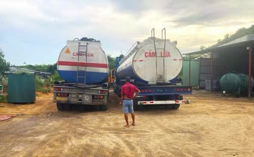 Hai xe đầu kéo chở 77.350kg chất lỏng màu đen, có mùi dầu (nghi là dầu FO) vận chuyển không có hóa đơn, chứng từ (Ảnh: DMS)