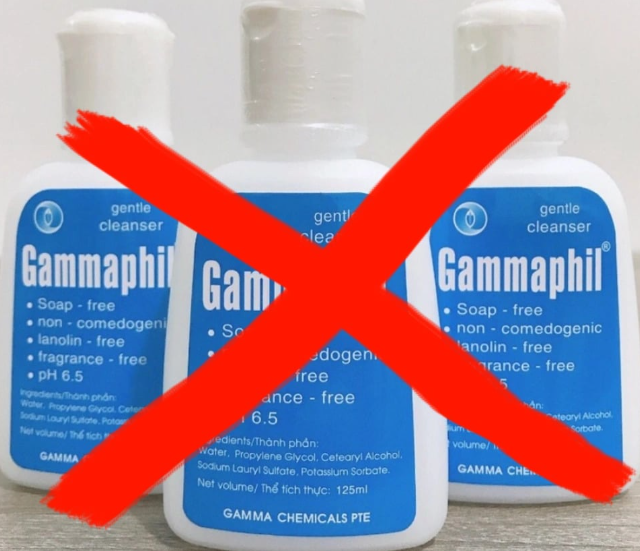Sản phẩm sữa rửa mặt chuyên dụng Gammaphil (chai 125ml) bị đình chỉ lưu hành, thu hồi, tiêu hủy trên toàn quốc. Ảnh chụp màn hình