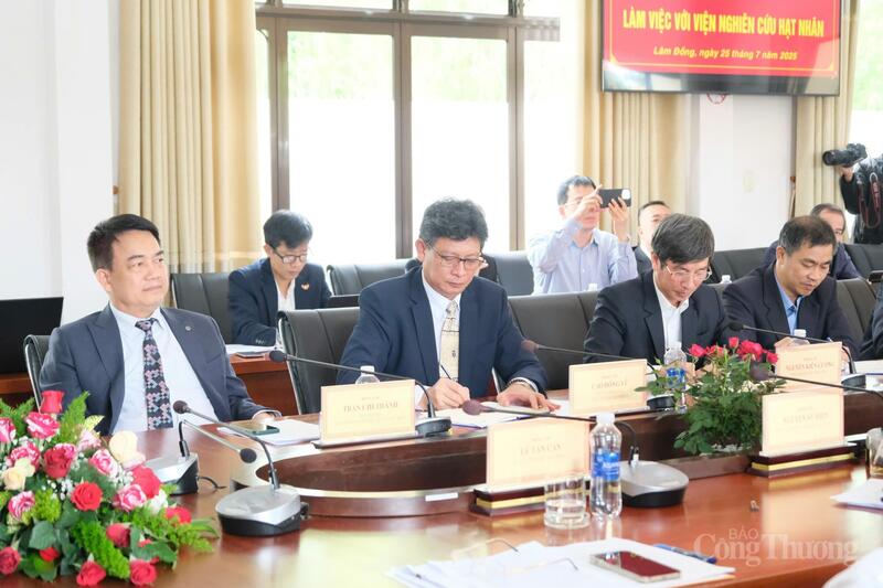 Các đại biểu là lãnh đạo Trung ương và lãnh đạo Viện Nghiên cứu Hạt nhân tham dự buổi làm việc