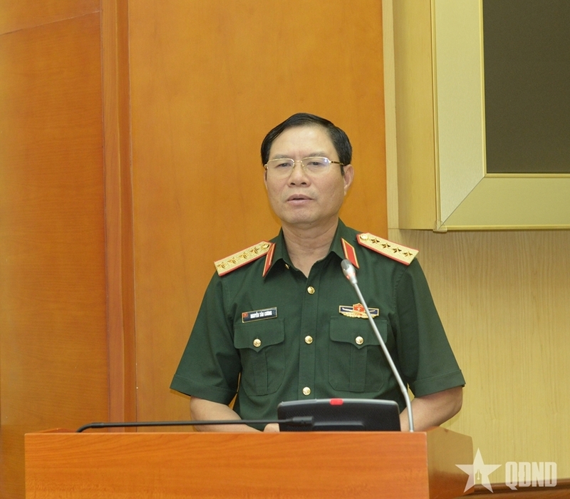 Đại tướng Nguyễn Tân Cương phát biểu chỉ đạo tại hội nghị. Ảnh: QĐND