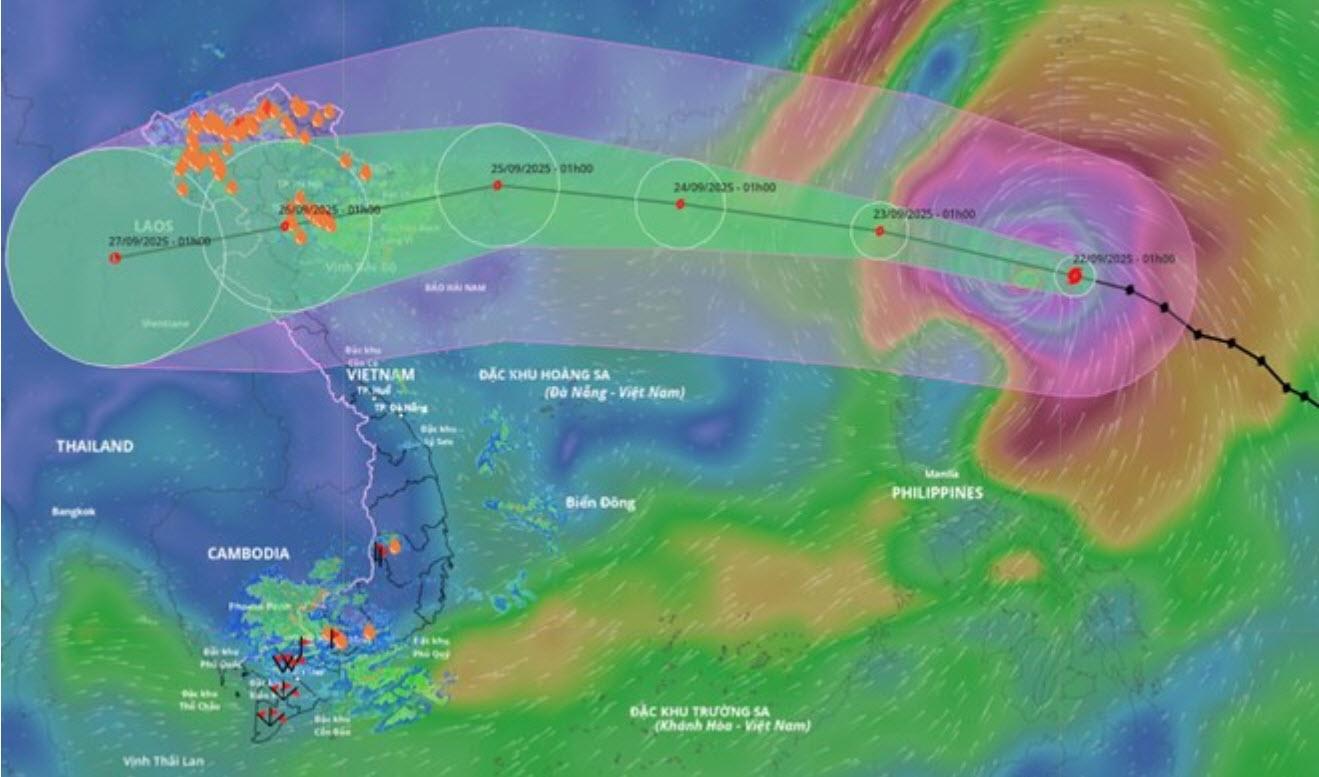 Cập nhật vị trí và đường đi của bão Ragasa vào 8 giờ ngày 22/9/2025Ảnh: Hệ thống Giám sát thiên tai Việt Nam.