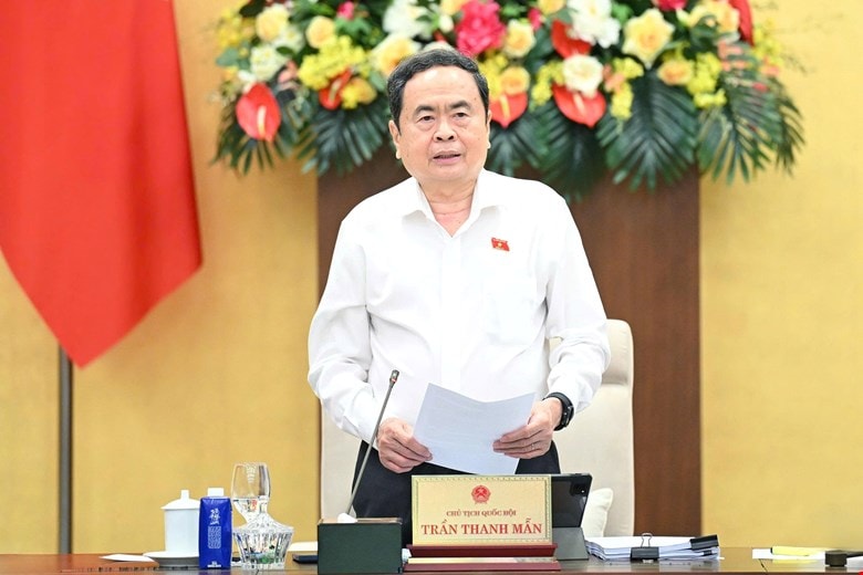 Chủ tịch Quốc hội Trần Thanh Mẫn phát biểu bế mạc phiên họp thứ 49. Ảnh: mediaquochoi
