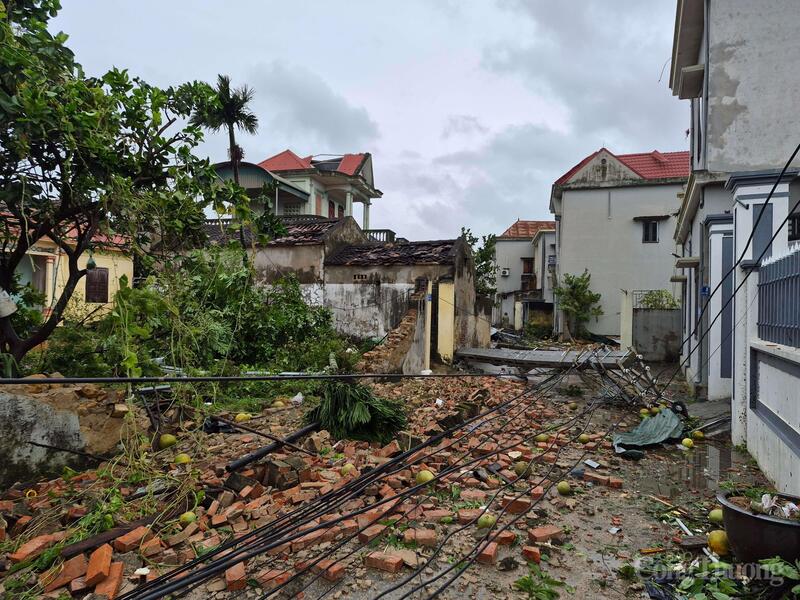 Không chỉ cột điện, nhiều đoạn tường rào kiên cố cũng bị đổ, cảnh tượng ngổn ngang