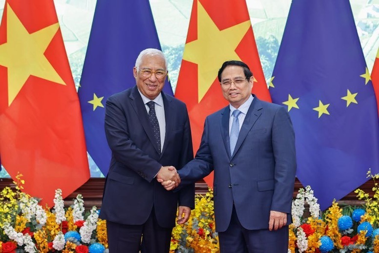 Thủ tướng Phạm Minh Chính hội kiến Chủ tịch Hội đồng châu Âu Antonio Costa - Ảnh: VGP/Nhật Bắc