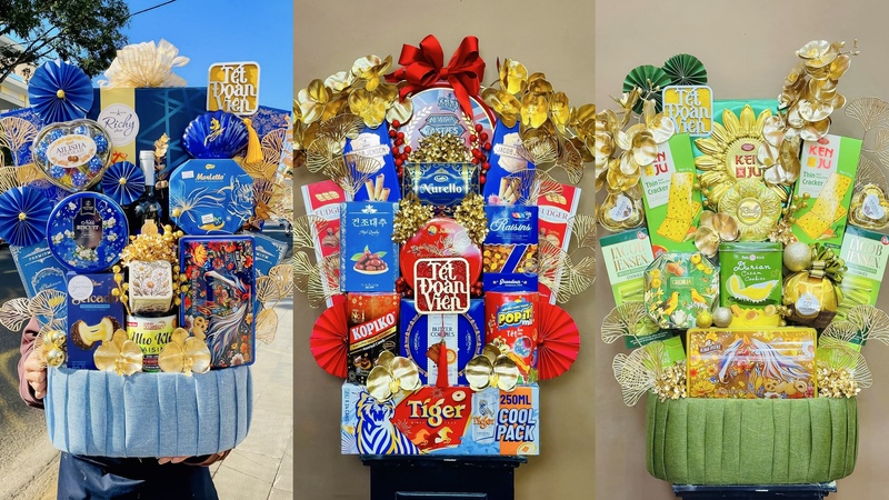 Nhiều lẵng quà bắt mắt, được người tiêu dùng lựa chọn.