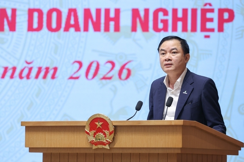 Ông Lê Ngọc Sơn - Chủ tịch Tập đoàn Công nghiệp - Năng lượng Quốc gia Việt Nam phát biểu tại hội nghị. Ảnh: VGP/Nhật Bắc