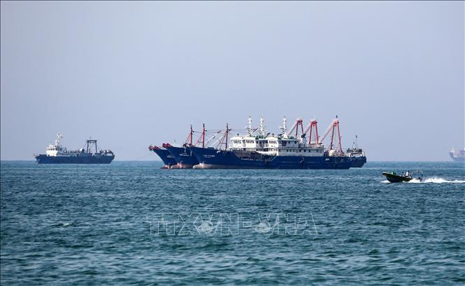 Tàu chở dầu chờ qua eo biển Hormuz. Ảnh: TTXVN