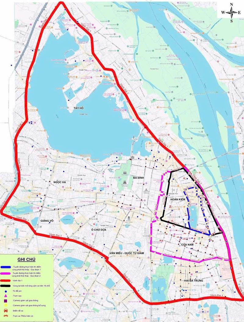 Dự kiến các giai đoạn tiếp theo thực hiện vùng phát thải thấp trong vành đai 1. Ảnh: Dự thảo đề án