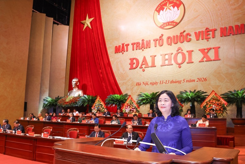 Bà Bùi Thị Minh Hoài tái đắc cử chức Chủ tịch Ủy ban Trung ương Mặt trận Tổ quốc Việt Nam khóa XI, nhiệm kỳ 2026 - 2031. Ảnh: MTTQ