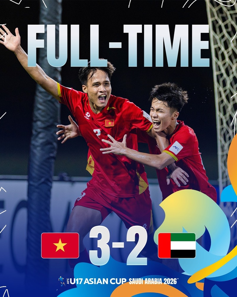 U17 Việt Nam giành vé vào vòng tứ kết giải châu Á và tấm vé dự World Cup U17. Ảnh: AFC.