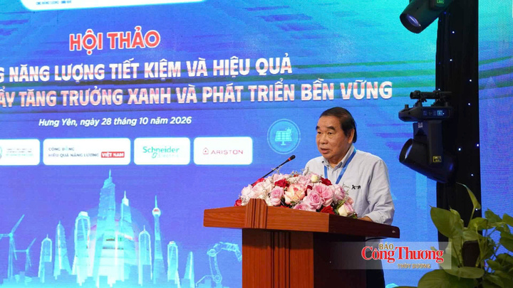 Ông Nguyễn Đình Hiệp, Chủ tịch Hội Khoa học và Công nghệ sử dụng năng lượng tiết kiệm và hiệu quả Việt Nam (VECEA) phát biểu tại hội thảo.